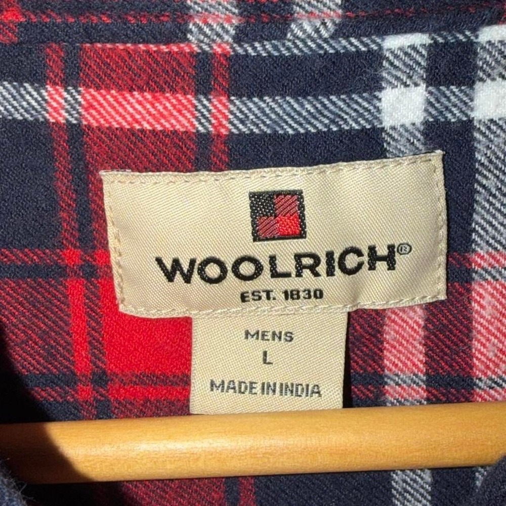 Woolrich red, navy, and white plaid flannel shirt - men's L - Picture 4 of 6